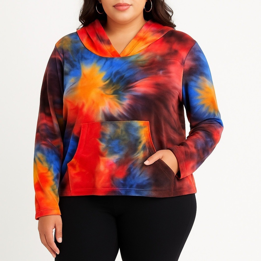 Ashley Stewart Tie-Dye Hoodie Pullover Colorful Rainbow Pocket Womens Plus 18/20